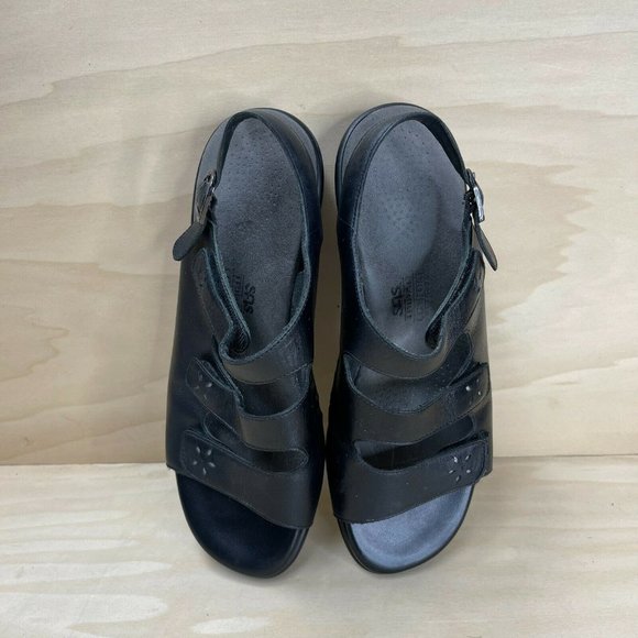 SAS Tripad Comfort Womens Leather Buckle Hook Loop Black Slingback Sandals Sz 9 - Picture 4 of 9